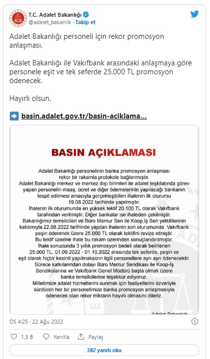 Adalet Bakanlığı personeline 25 bin TL promosyon! İşte detaylar